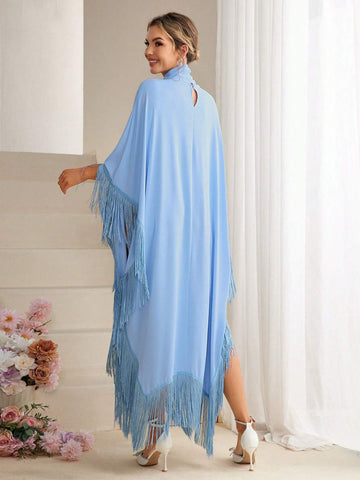 Solid Color Batwing Sleeve Fringed Bridesmaid Dress