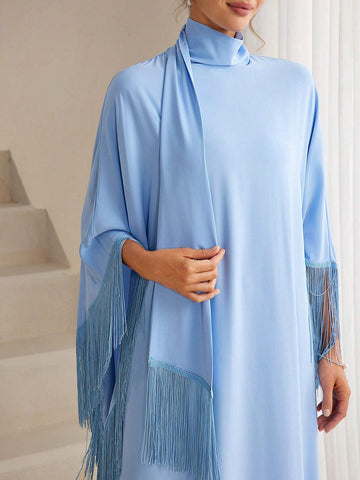 Solid Color Batwing Sleeve Fringed Bridesmaid Dress