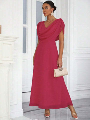 Solid Color Chiffon Bridesmaid Maxi Dress With Draped Neckline