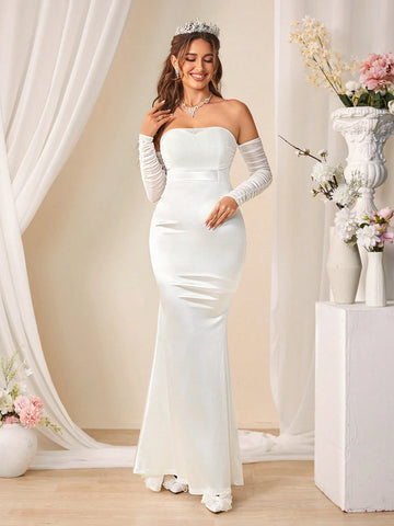 Solid Color Off Shoulder Mermaid Wedding Dress