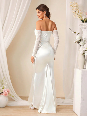 Solid Color Off Shoulder Mermaid Wedding Dress