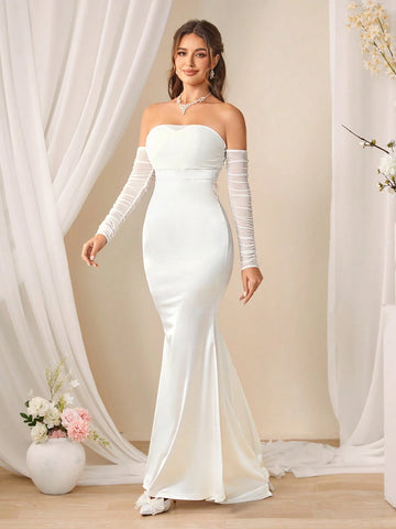Solid Color Off Shoulder Mermaid Wedding Dress