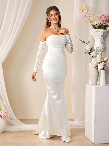 Solid Color Off Shoulder Mermaid Wedding Dress