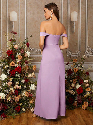 Solid Color One Shoulder Slit Bridesmaid Dress (Adult)