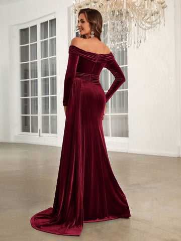 Solid Color One Shoulder Slit Long Bridesmaid Dress