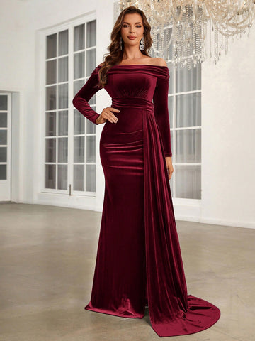 Solid Color One Shoulder Slit Long Bridesmaid Dress