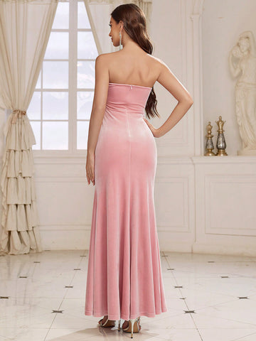 Solid Color Slim Fit Fish Tail Strapless Bridesmaid Dress (adults)