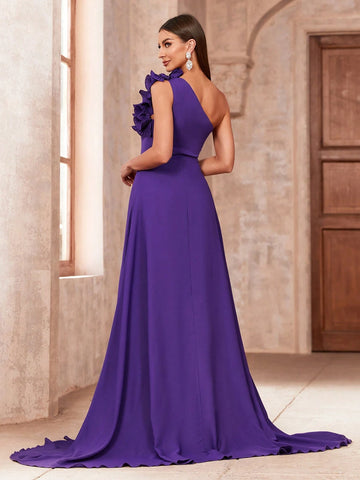 Solid Color Strapless Floor-Length Evening Dress With Ruffle Detail