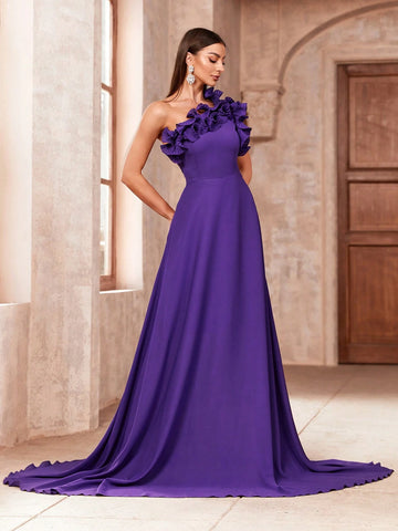 Solid Color Strapless Floor-Length Evening Dress With Ruffle Detail