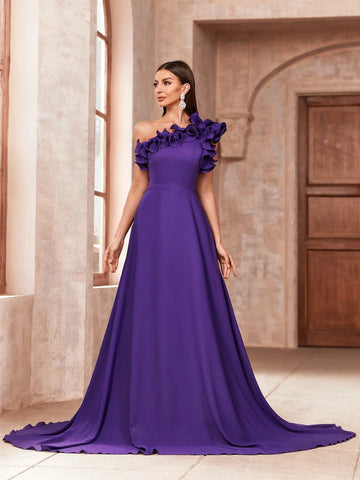 Solid Color Strapless Floor-Length Evening Dress With Ruffle Detail