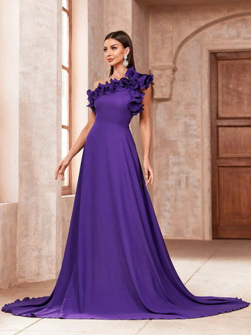 Solid Color Strapless Floor-Length Evening Dress With Ruffle Detail