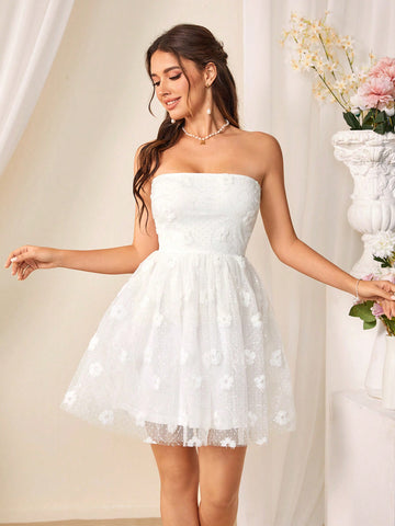 Solid Color Strapless Sexy Flared Women's Dress