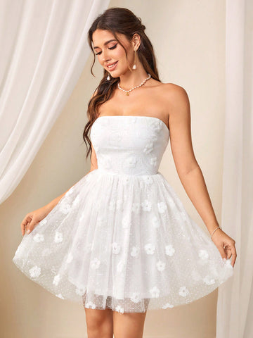 Solid Color Strapless Sexy Flared Women's Dress