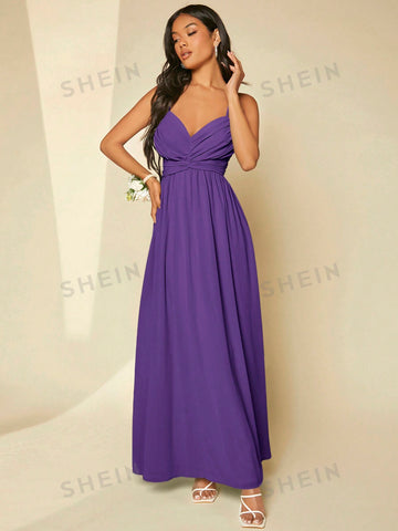 Solid Criss Cross Backless Cami Bridesmaid Dress