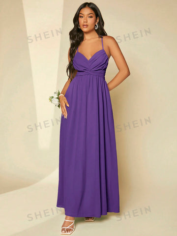 Solid Criss Cross Backless Cami Bridesmaid Dress