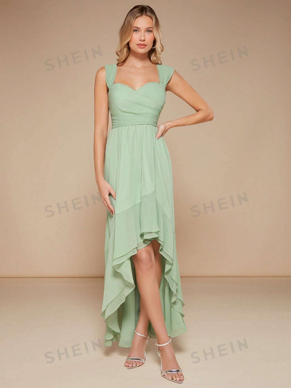 Solid High Low Hem Bridesmaid Dress