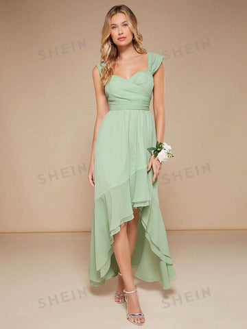 Solid High Low Hem Bridesmaid Dress