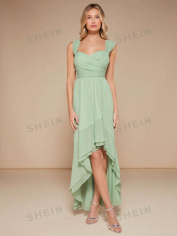 Solid High Low Hem Bridesmaid Dress