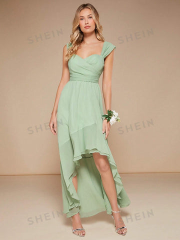 Solid High Low Hem Bridesmaid Dress