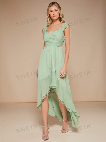 Solid High Low Hem Bridesmaid Dress