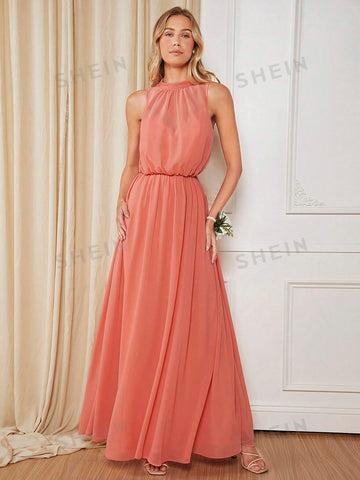 Solid Keyhole Back Bridesmaid Dress