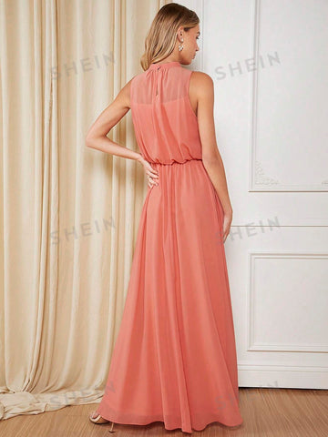 Solid Keyhole Back Bridesmaid Dress