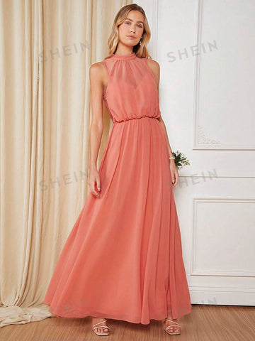 Solid Keyhole Back Bridesmaid Dress