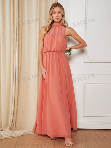 Solid Keyhole Back Bridesmaid Dress