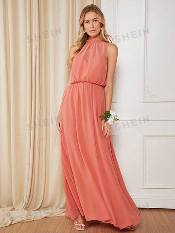 Solid Keyhole Back Bridesmaid Dress