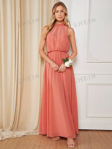 Solid Keyhole Back Bridesmaid Dress