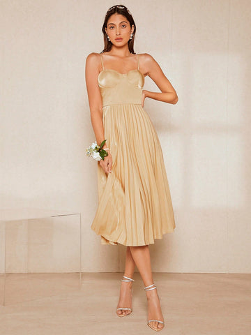Solid Pleated Hem Cami Bridesmaid Dress