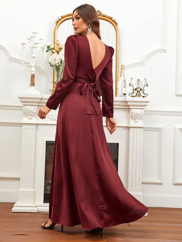 Solid Puff Sleeve Bridesmaid Dress