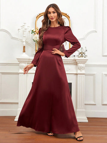 Solid Puff Sleeve Bridesmaid Dress