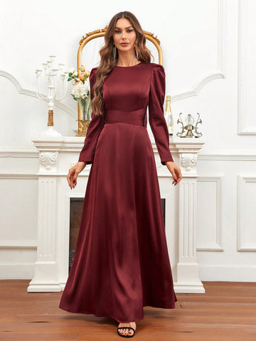 Solid Puff Sleeve Bridesmaid Dress