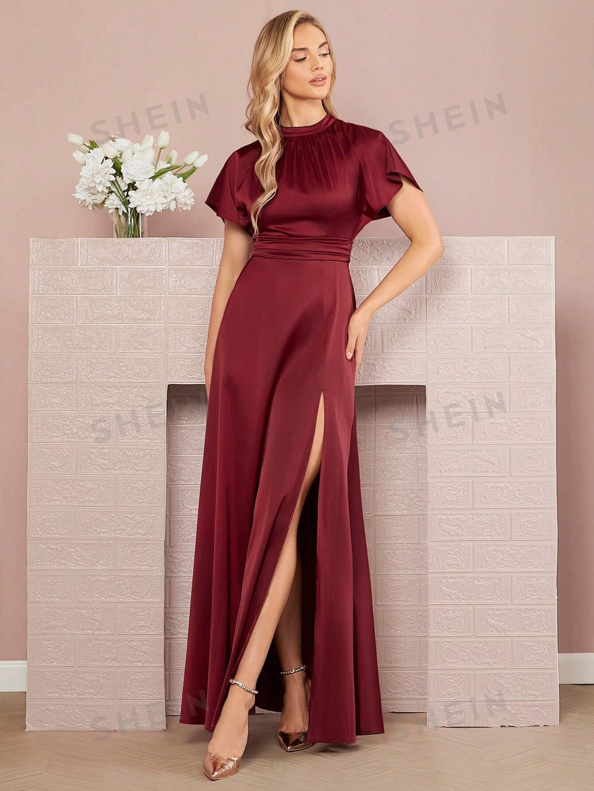 Solid Split Thigh Bridesmaid Dress