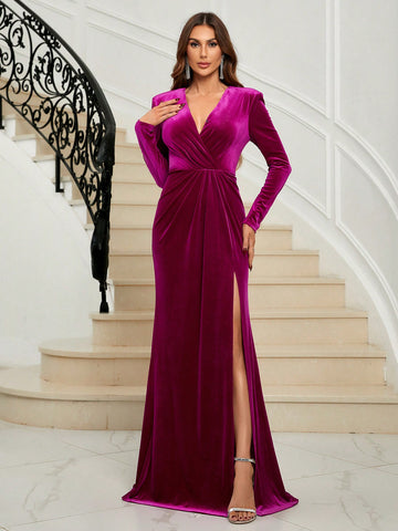 Solid Split Thigh Bridesmaid Dress