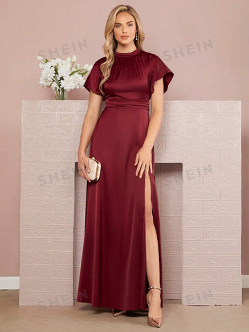 Solid Split Thigh Bridesmaid Dress