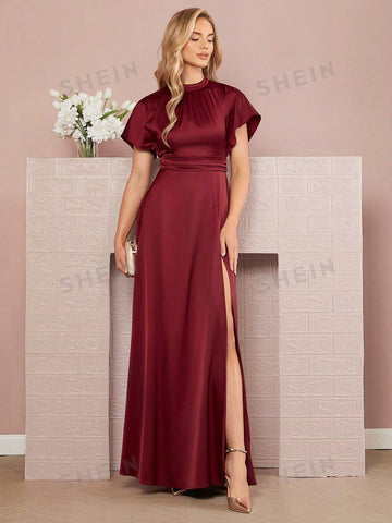 Solid Split Thigh Bridesmaid Dress