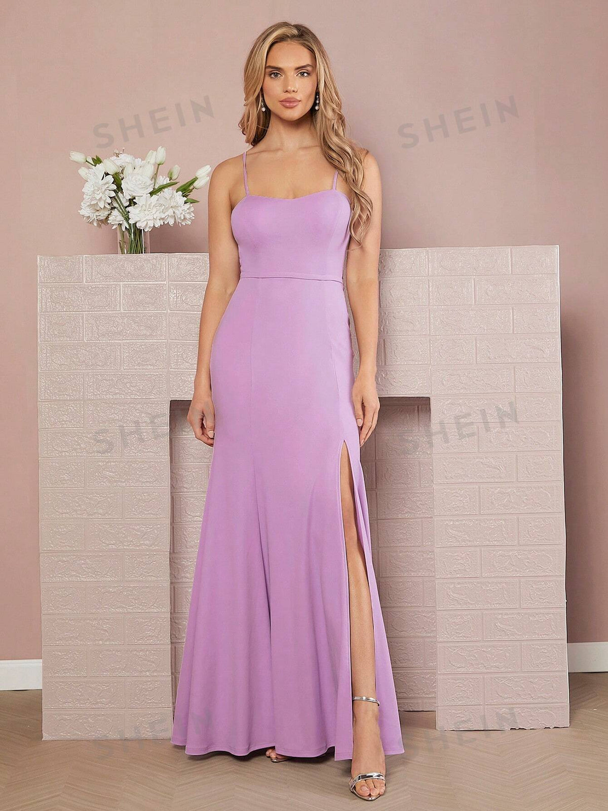 Solid Split Thigh Cami Dress