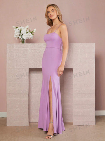 Solid Split Thigh Cami Dress