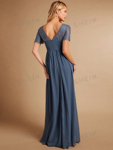 Solid Split Thigh Maxi Bridesmaid Dress
