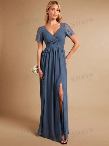 Solid Split Thigh Maxi Bridesmaid Dress