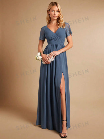 Solid Split Thigh Maxi Bridesmaid Dress