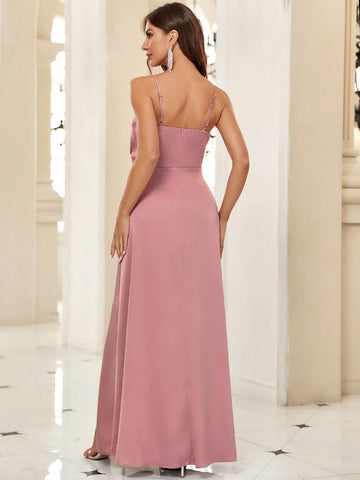 Belle Solid Split Thigh Satin Bridesmaid Dress