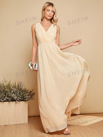 Solid V Neck Maxi Dress