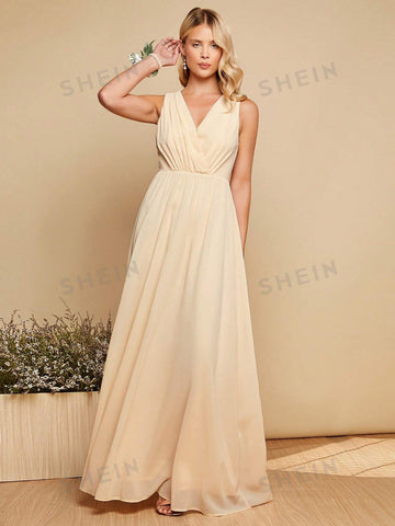 Solid V Neck Maxi Dress