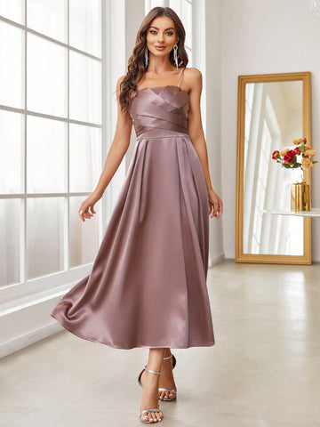 Solid Wrap Cross Cami Dress