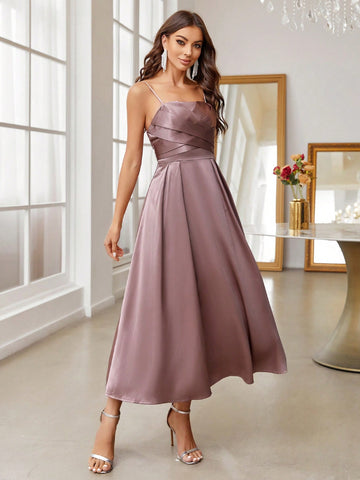 Solid Wrap Cross Cami Dress