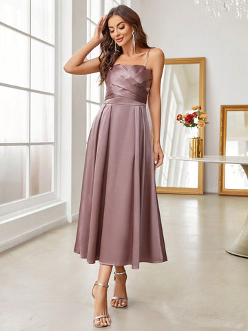 Solid Wrap Cross Cami Dress