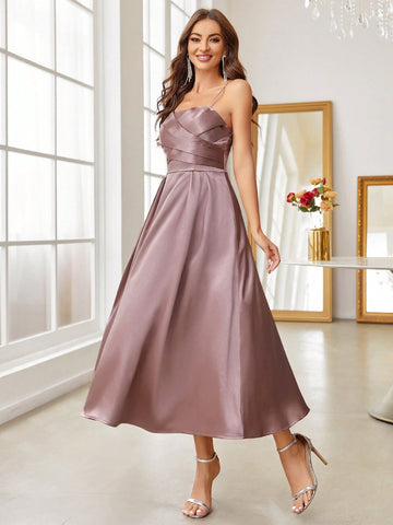 Solid Wrap Cross Cami Dress